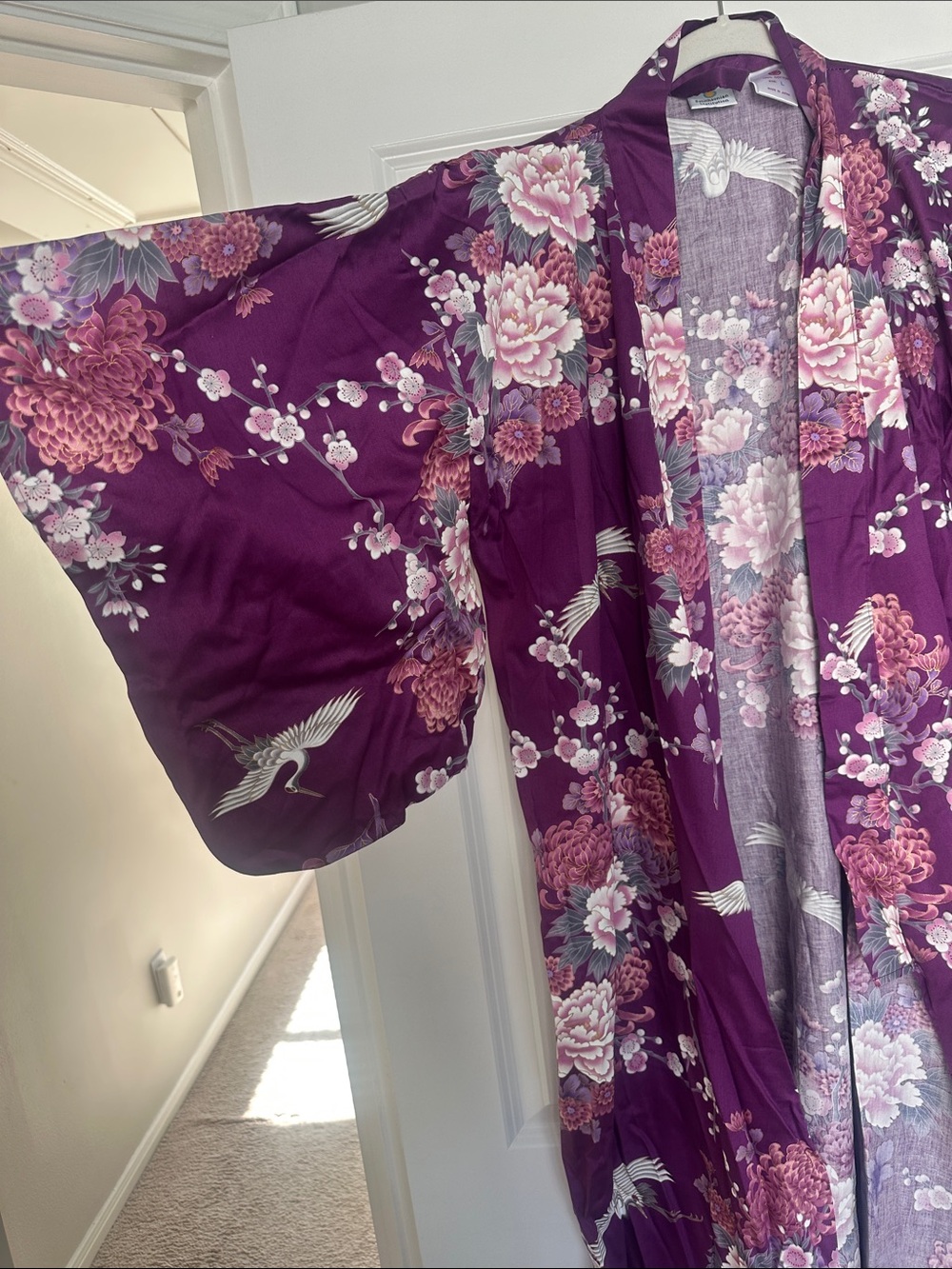 Purple Floral Kimono Robe with Belt - Picture 3 of 7